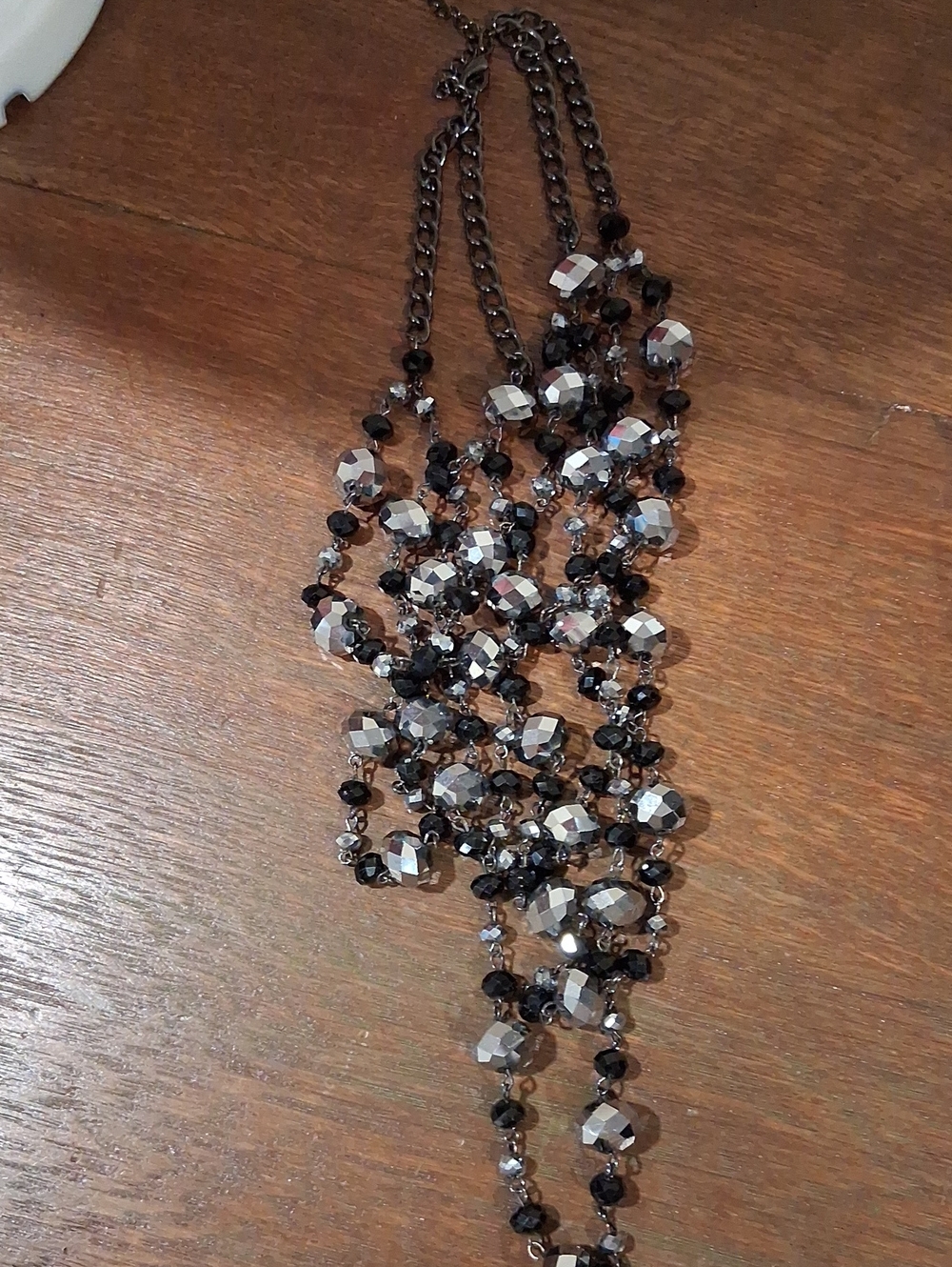 Layered Black and Silver Faceted Crystal Necklace Aurora